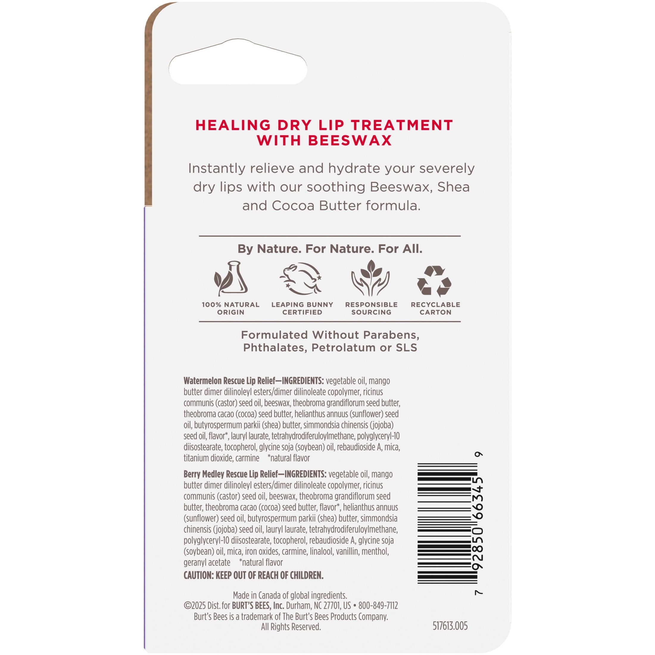Burt's Bees Watermelon and Berry Medley Rescue Lip Relief, 2-Pack, 0.35 oz.