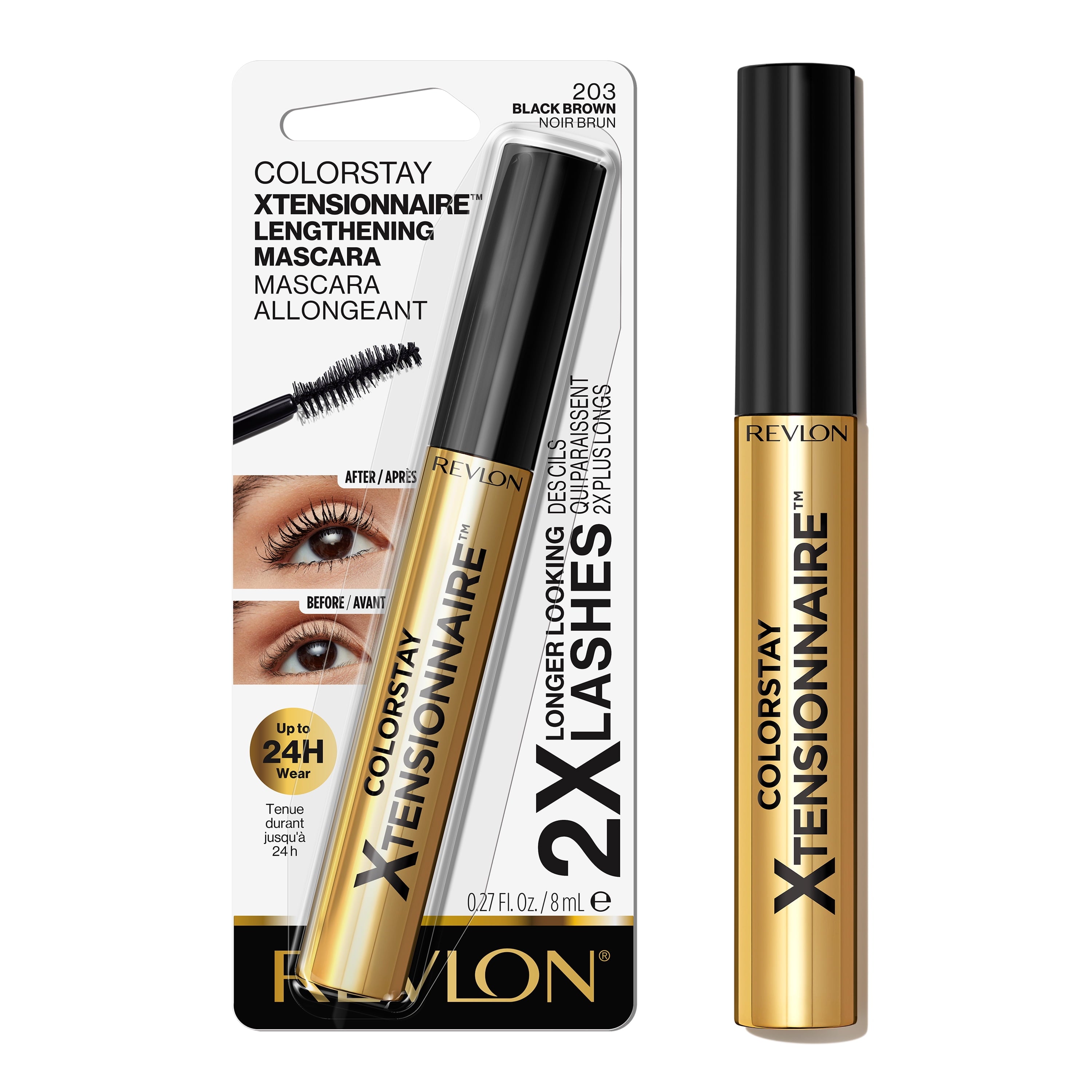 Revlon ColorStay Xtensionnaire Lengthening Mascara, Lash Serum and Mascara In One, 203 Black Brown