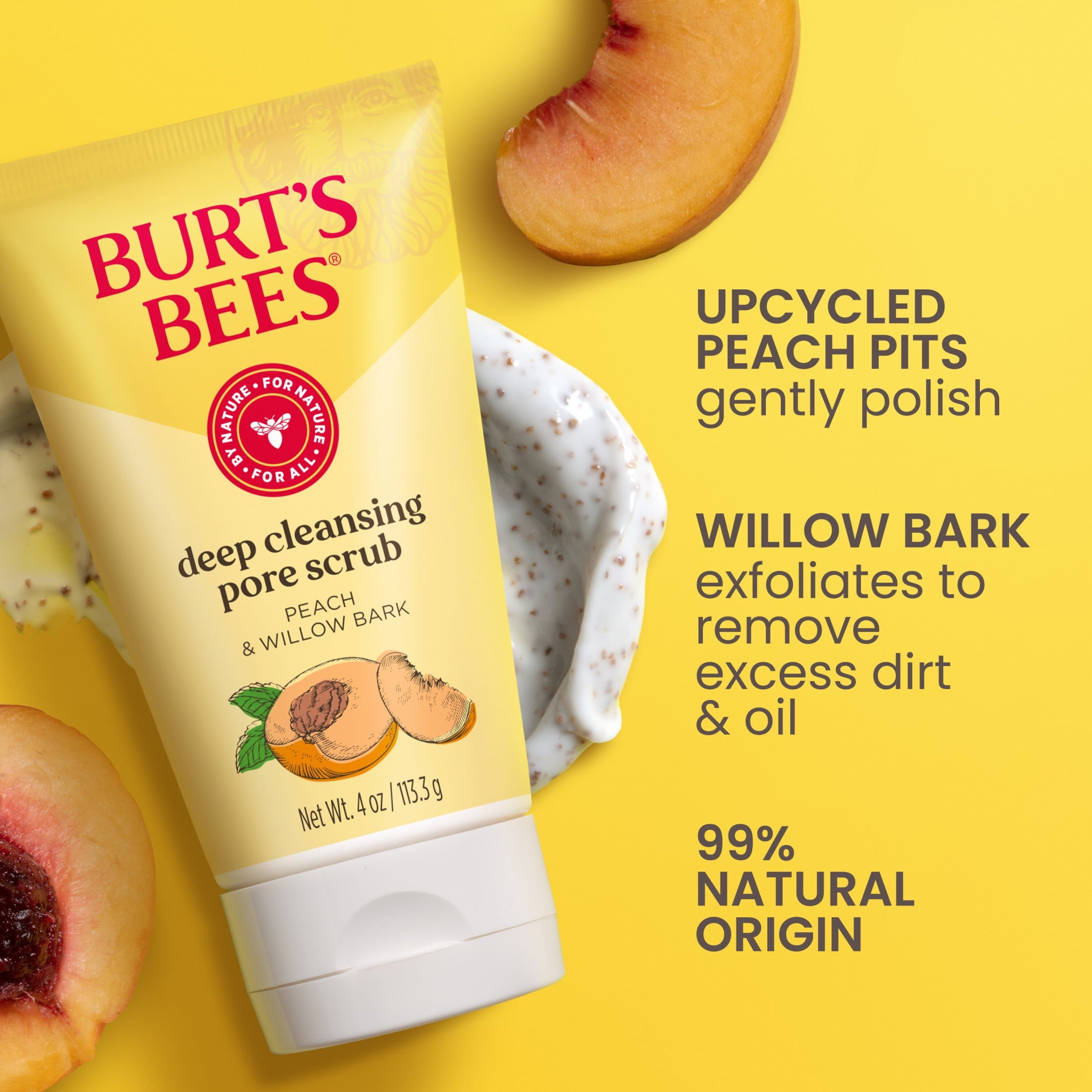 (3 pack) Burt's Bees Deep Cleansing Pore Scrub with Peach and Willow Bark, 4 Ounces