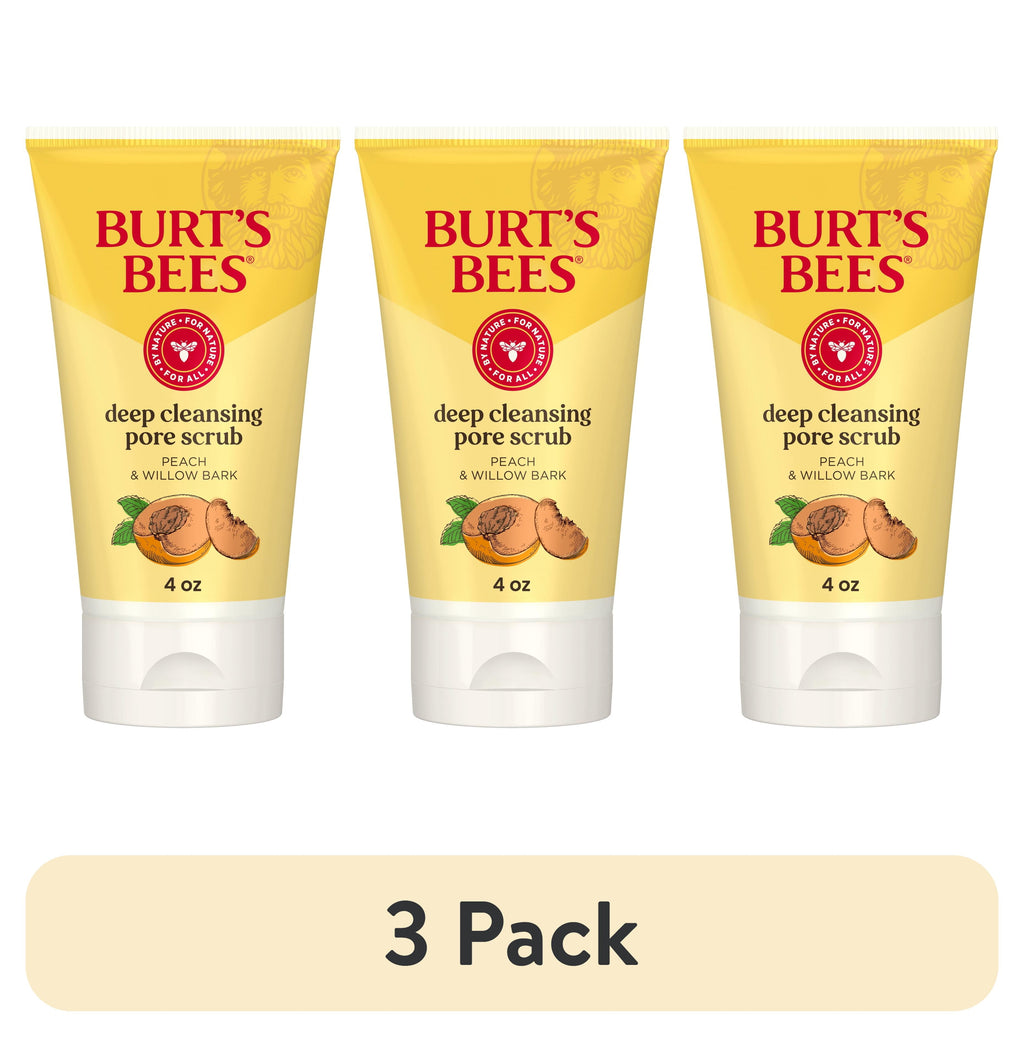 (3 pack) Burt's Bees Deep Cleansing Pore Scrub with Peach and Willow Bark, 4 Ounces