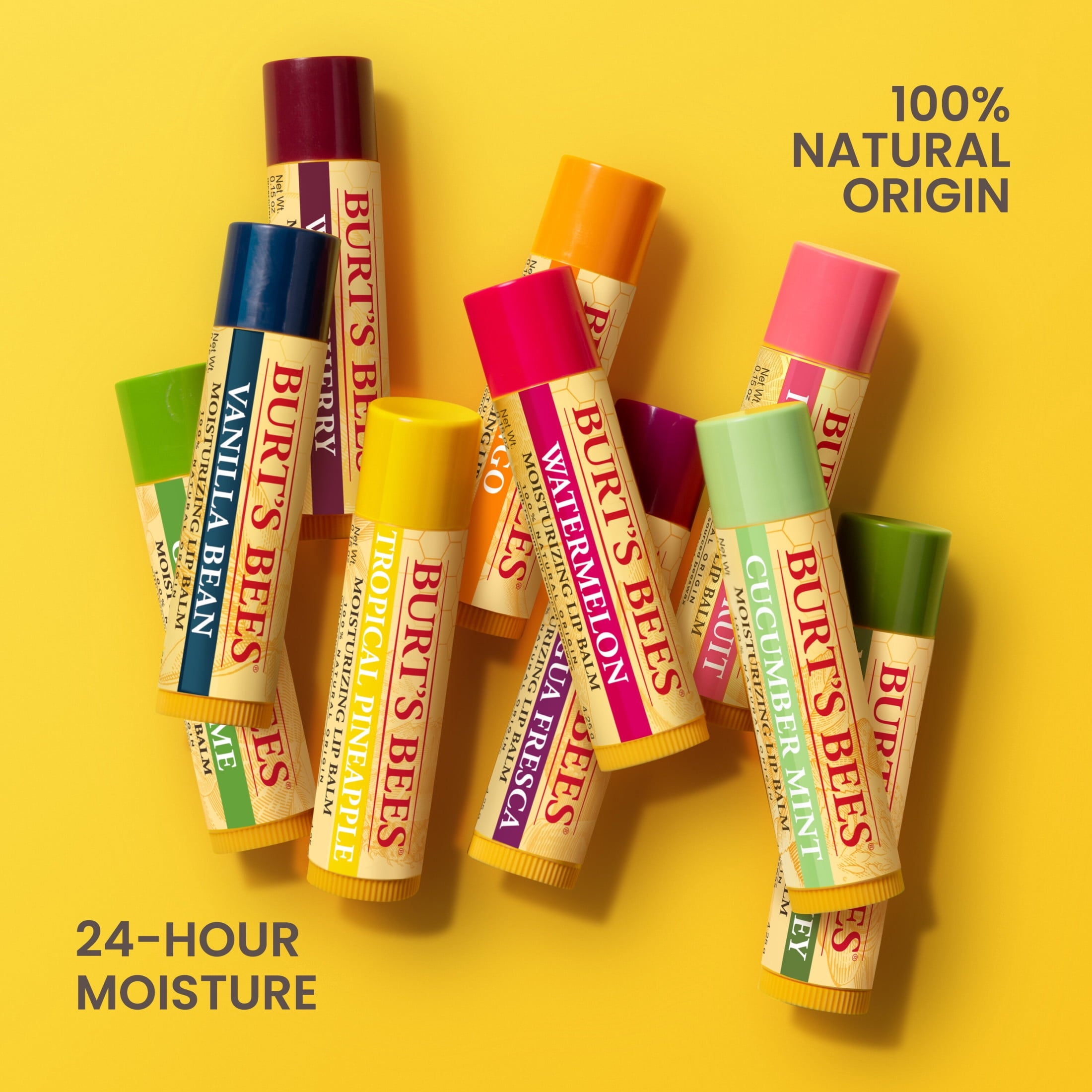 (3 pack) Burt's Bees 100% Origin Natural Moisturizing Lip Balm with Beeswax, Vanilla Bean, 1 Tube