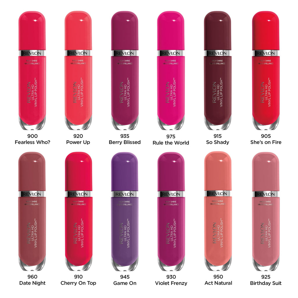 Revlon Ultra HD Vinyl Lip Polish, Liquid Lipstick with Aloe Leaf Extract and Vitamin E , 910 Cherry on Top, 0.16 oz