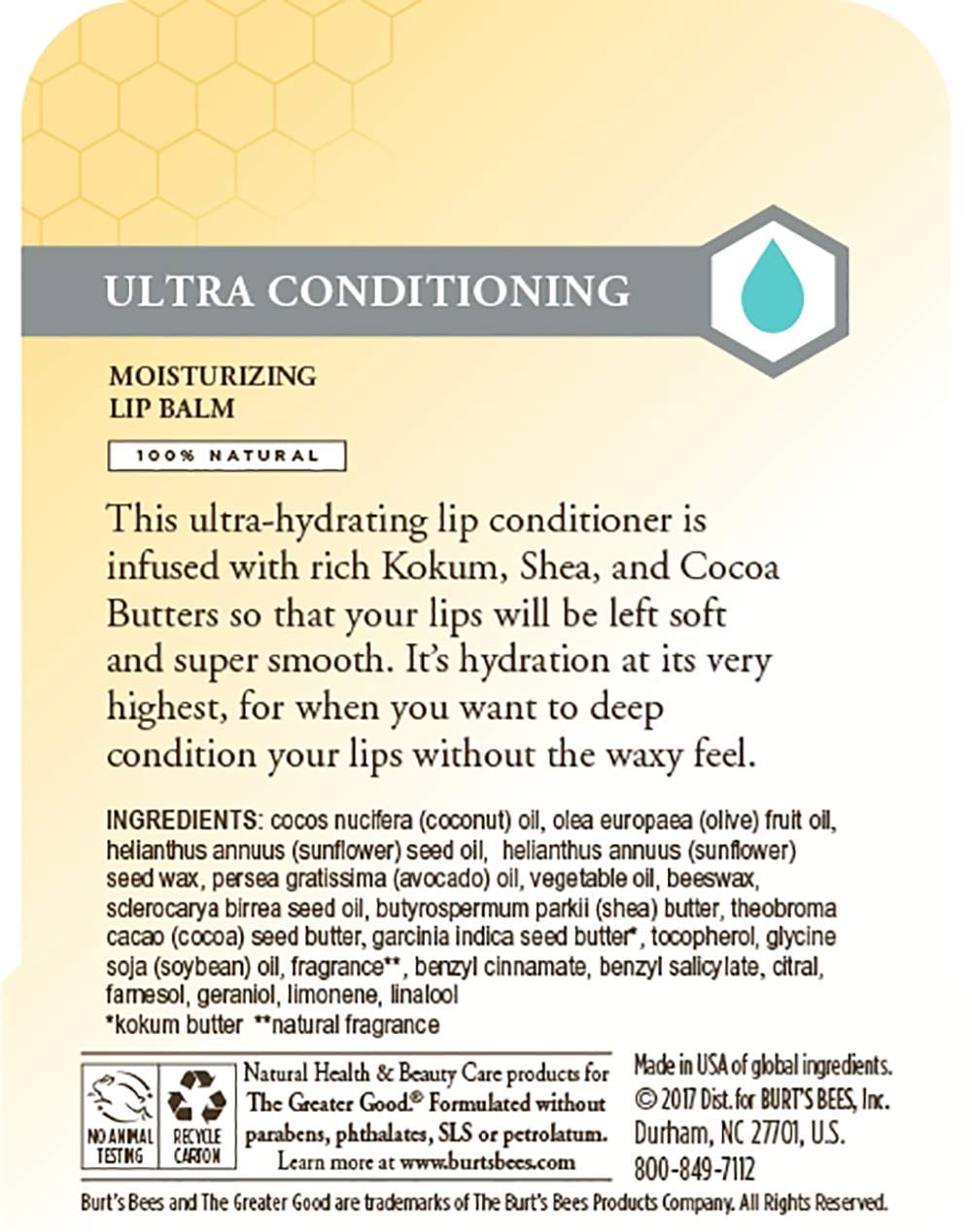 Burt's Bees Lip Balm, Ultra Conditioning with Kokum Butter, 0.15 oz (Pack of 3)