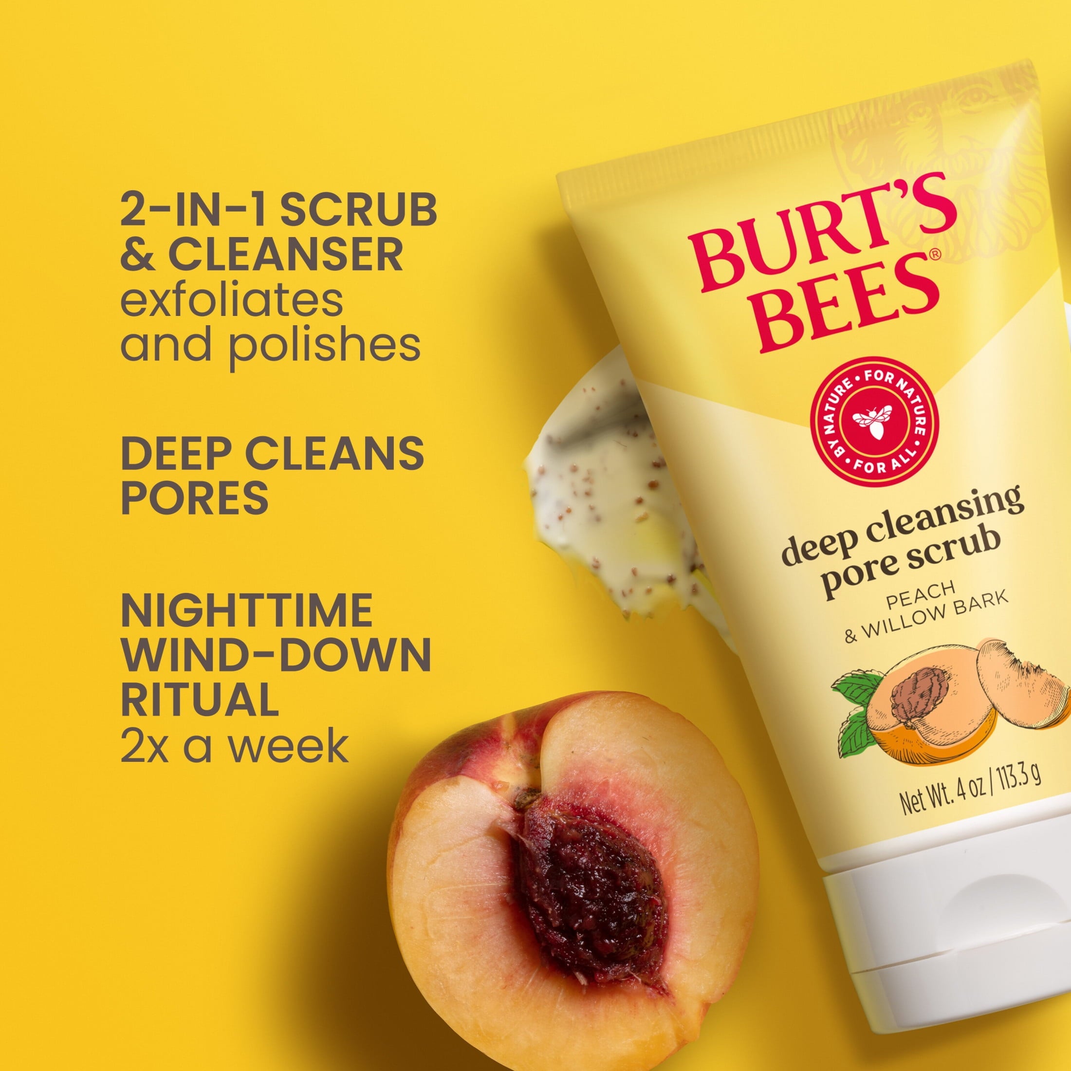 Burt's Bees Deep Cleansing Pore Scrub with Peach and Willow Bark, 4 Ounces