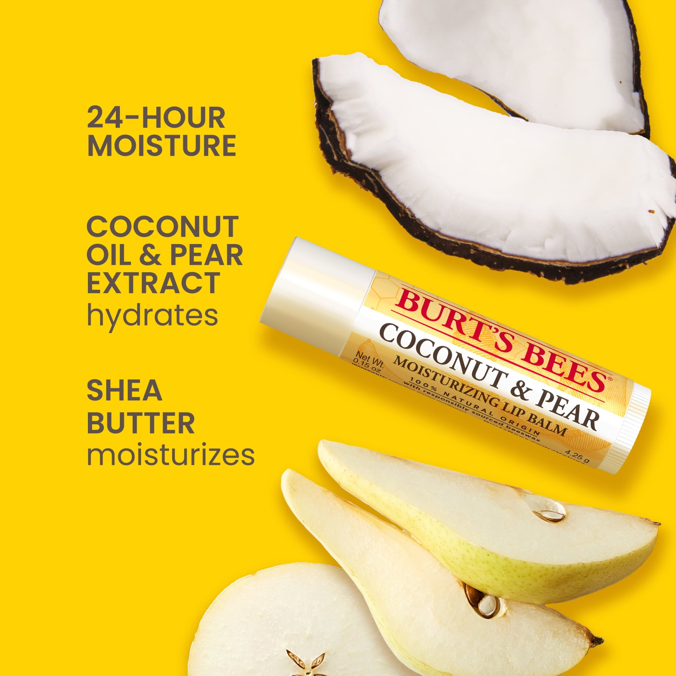 Burt's Bees 100% Natural Origin Moisturizing Lip Balm, Coconut and Pear with Beeswax and Fruit Extracts, Pack of 6