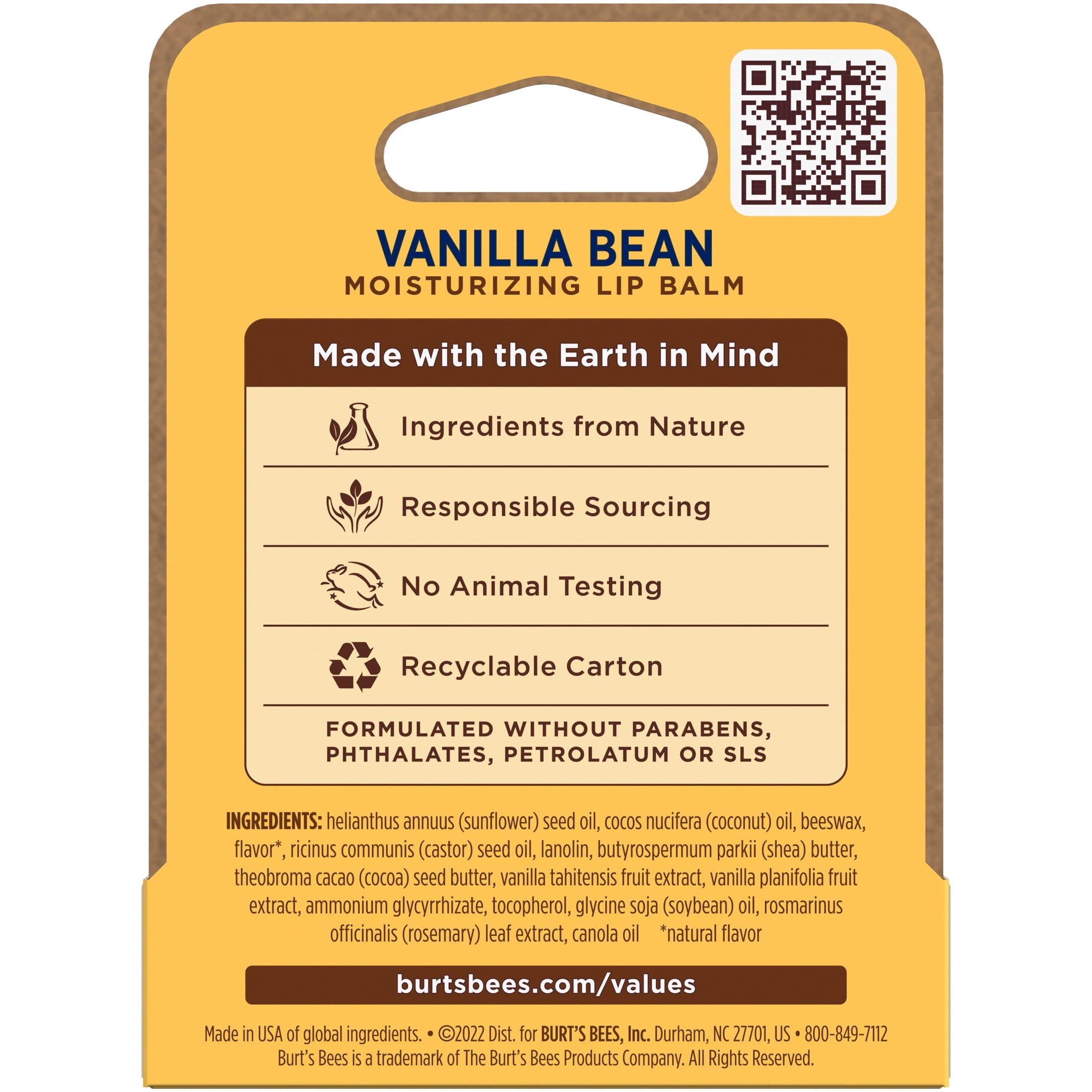 (3 pack) Burt's Bees 100% Origin Natural Moisturizing Lip Balm with Beeswax, Vanilla Bean, 1 Tube